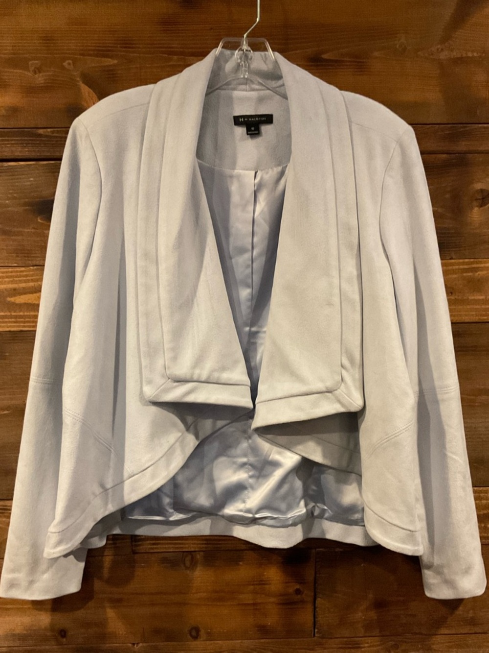 H by Halston Light Blue Open Front Waterall Ultra Suede Jacket Womens Size 10